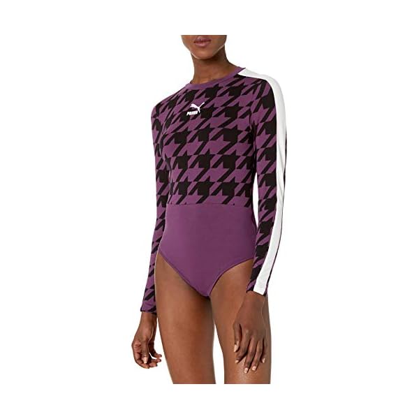 PUMA-womens-Trend-All-Over-Print-Long-Sleeve-Bodysuit PUMA Women's Trend All Over Print Long Sleeve Bodysuit, Plum Purple, L