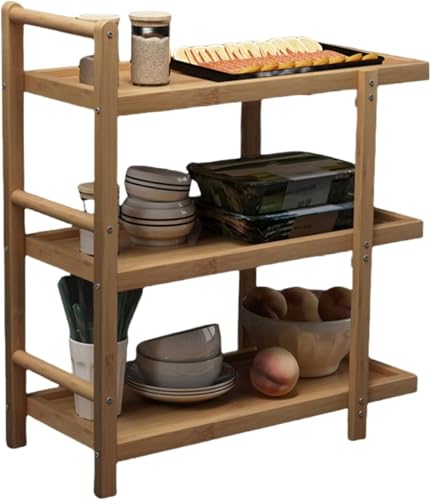 キッチンカート、レストラン用トロリー、キッチンラック、木製、鍋料理レストラン用野菜ラック、多層トロリー、野菜ラック、食器ラック、収納ラック、大容量、キャスター付き、隙間収納ラック、業務用、レストラン (長さ60cm(3層),車輪なし)