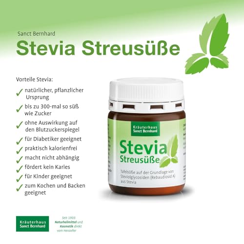 Sanct Bernhard Stevia Streusüße Pulver, Stevia-Extrakt 97% Rebaudiosid, Inhalt 50 g