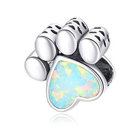 Shining Charm Cute Dog Paw 925 Sterling Silver Charms Beads for Bracelets Cat Paw Print Animal Synthetic Opal Jewellery for Christmas Gift Cover