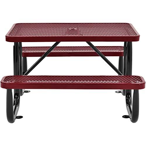 Global Industrial 4 Ft. Expanded Metal Rectangular Outdoor Steel Picnic Table, Red #TOP2