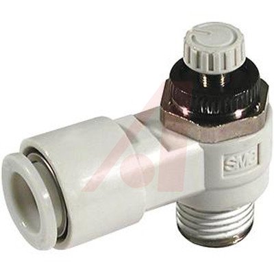 SMC AS2201F-02-06S Air Flow Control Valve with Push-to-Connect Fitting, PBT & Nickel Plated Brass, Elbow, with Sealant, 1/4" BSPT Male x 6 mm Tube OD (Pack of 10)