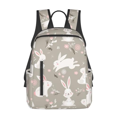 Sac à dos léger lapin de Pâques noir imprimé floral pour femme