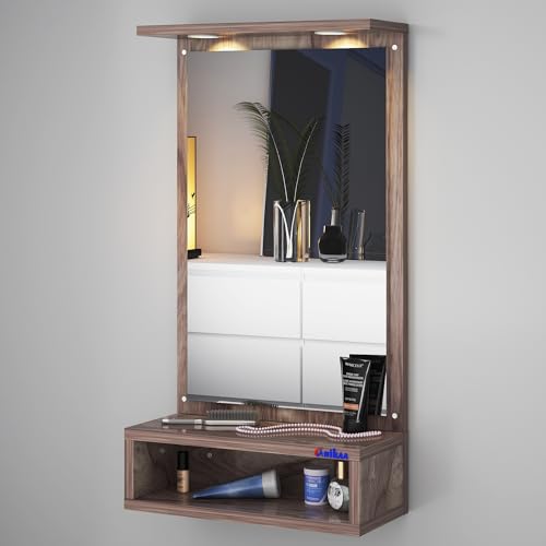 Image of Anikaa Jinny LED Light Wall Hanging Dressing Mirror Home Decor Wall Mirror Decorative Wall Mirror for Living Room Bedroom - Coachwood (D.I.Y - Do-It-Yourself)