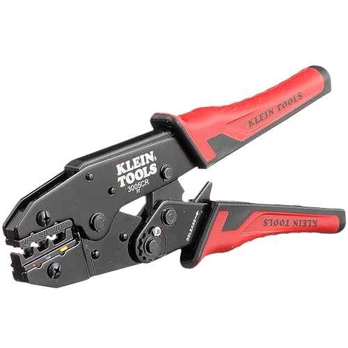 Image of Klein Tools 3005CR Wire Crimper Tool, Ratcheting Insulated Terminal Crimper for 10 to 22 AWG Wire