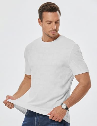 Image of JMIERR Mens T-Shirt Casual Stretch Solid Crewneck Short Sleeve Tees Textured Shirts