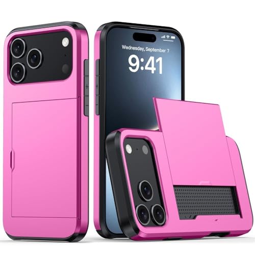 For IPhone 17/17 Pro/17 Air/17 Pro Max用スリムケース、背面カードスロットスライドカバー、高耐久衝撃保護PCシェル、滑り止めグリップ,17pro,Purple