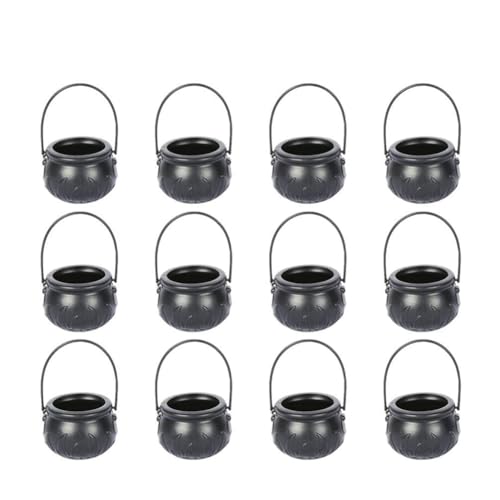 berjalan 12PCS Halloween Witch Pot Plastic Mini Witch Cauldron Black Candy Holder Halloween Decoration Party Favor Decoration Easy to Use