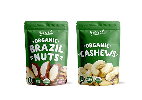 Organic Brazil And Cashew Nuts Bundle- Organic Brazil Nuts, 1 Pound And Organic Cashew, Size W-240, 1 Pound - Non-Gmo, Kosher, Raw, Vegan #TOP24
