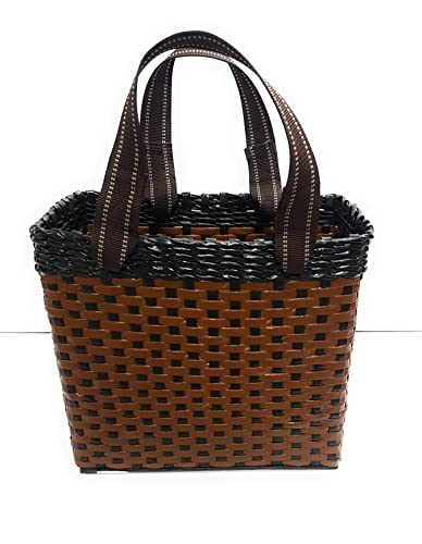 Image of Paperus, Medium, Dark & Light Brown, Lunch Bag, Picnic Basket, Carry Bag, Tiffin Basket for Office, Rectangular, Eco-Friendly, Handmade, of Paper Ropes, in Inch 11 H, 12 L, 6 Wide Base