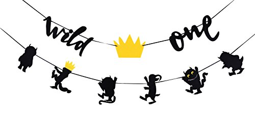 UPMSX WCOSAM Where The Wild Thing are Inspired Party Banner Wild One Black Birthday Party Decorations First Birthday Party Photo Prop