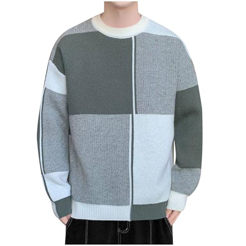 Cambkatl Men's Color Block Crewneck Sweaters, Pullover Loose Long Sleeve Cozy Knitted Casual Sweater Tops