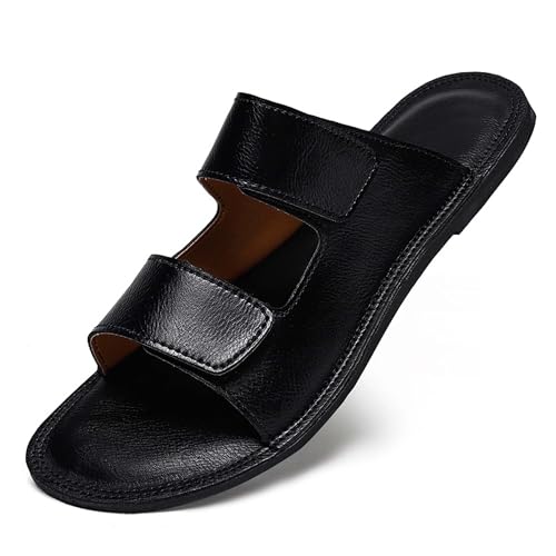 Mens Premium Leather Slides Sandals,Indoor and Outdoor Casual Slides Sandals,Non slip,Wear resistant,Lightweight