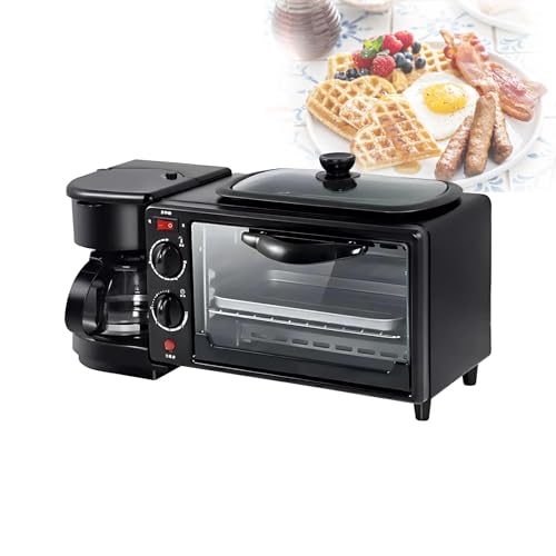 Estación De Desayuno 4 En 1 Con Mini Horno 7L, Plancha Antiadherente, Cafetera Y Tostadora, Solución Práctica Para Apartamentos, Estudio Y Cocina Pequeña