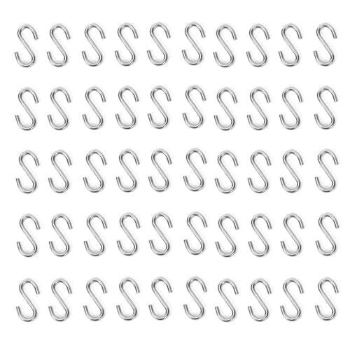 50-Pack 304 Stainless Steel S Hooks, 1.5 Inch Heavy-Duty Hooks with 88 lb Capacity, Ideal for Hanging Plants, Tools, Chains, Garage, Kitchen, Garden, and Workshop Organization