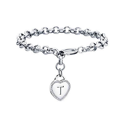 Image of CaleesLLC Letter A to Z Initial Charm Bracelet Adjustable Stainless Steel Anklet Personalized Wrist Link for Women
