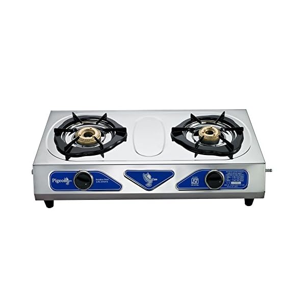 Pigeon by Stovekraft Stainless Steel Open Duo LPG Stove, 2 Burner, Silver (4)