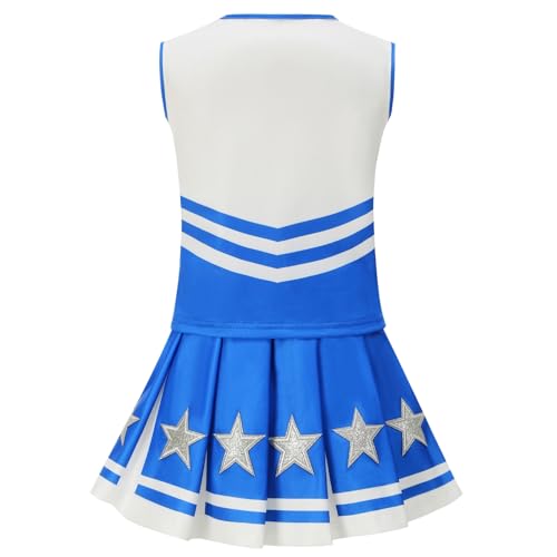 Girls Cheerleader Costume 5 PCS Shiny Star Style Kids Cheerleader Outfit with Pull Ring Pom Poms, Top, Skirt - Image 2