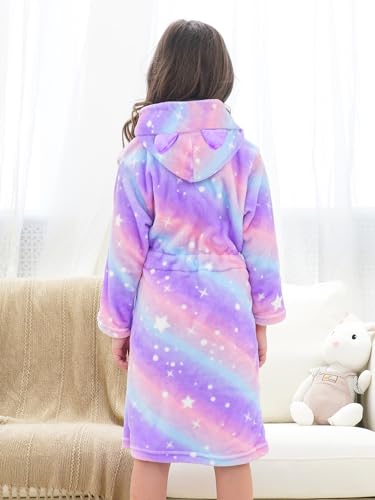 Doctor Unicorn Girls Leopard Cat Robe Kids Fleece Warm Hooded Bathrobe2