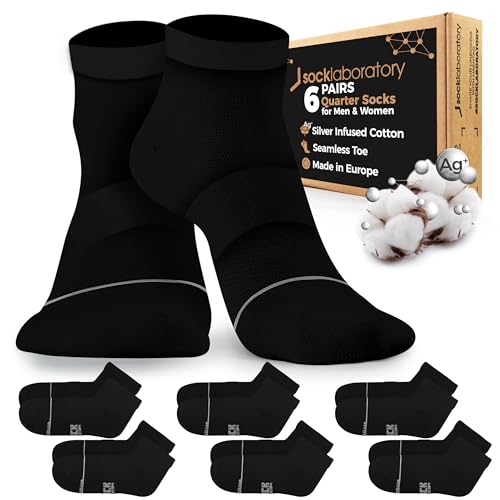 Quarter Socks - Silver Infused Cotton - Odor Resistant, Breathable - White/Black/Monochrome