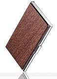MaxGear Professional Sapele Wood Metal Business Card Holder Pocket Business Card Case Slim Business Card Wallet Business Card Carrier for Men & Women, 3.7 x 2.3 x 0.48 inches, Stainless Steel & Sapele
