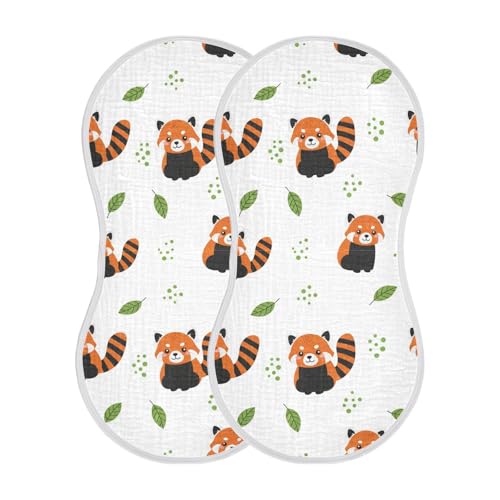 J JOYSAY Red Panda Leaf White Baby Burp Cloths for Boys Girls Large 22''x11'' Cotton 4 Layer Boys & Girls Rags for Infant Drool one sizex2