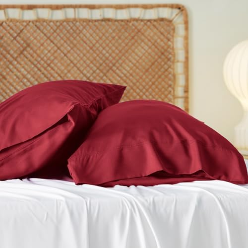 Bedsure Cooling Pillow Cases Queen Size Set of 2, Rayon Derived from Bamboo Queen Pillowcases, Red Pillow Cases, Breathable & Silky Soft Bedding Pillow Covers with Envelope Closure, 20x30 Inches