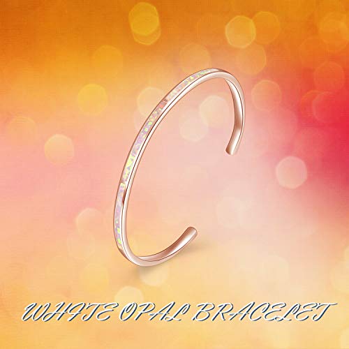 Winnicaca Rose Gold Plated Opal Bracelet 925 Sterling Silver Cuff Bracelets For Women Adjustable Open Cuff Bracelet Opal Bangle Bracelets Jewelry Gifts For Women Girls Birthday #TOP2