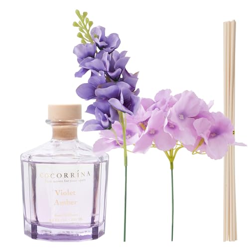 CocorrÍNa Fiore Diffusore Profumo Ambiente Con 8 Bastoncini Di Fragranza 250Ml- Ambra Viola, Naturale, Di Lunga Durata, Per La Camera Da Letto, L'ufficio, Il Bagno (Collezione Master) - 4