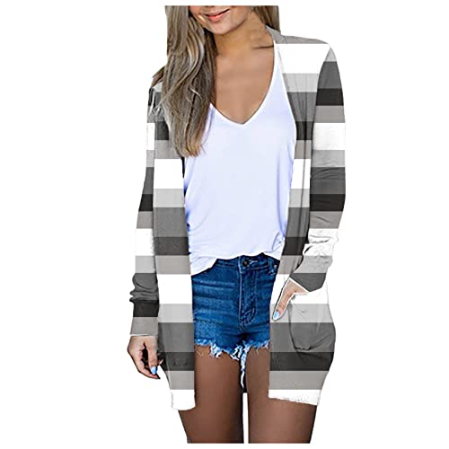 Long Sleeve Cardigan For Ladies Fall Open Retro School Warm Polyester Cardigan Pocket Vneck Graphic Mini Cardigan For Women Gray #TOP12