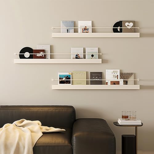 壁掛け式メタルマガジンラック3個セット、ファイル収納オーガナイザー、ディスプレイパンフレットホルダー、モダンなフローティングシェルフ、ファイル、新聞、雑誌の整理に(White,100cm/39.4in)