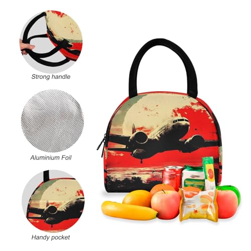 Plane Sunset Print Backpack Set with Lunch Bag, Large Capacity Travel Backpacks and Lunch Box Insulated for Commute Hiking Picnic4