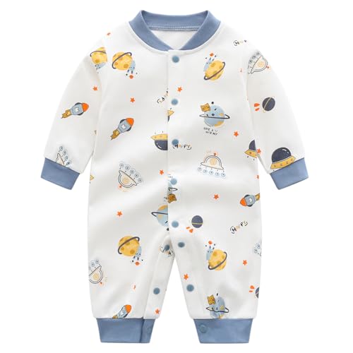 Minizone Pyjama Bébé Garçons Combinaisons en Coton Grenouillères Bodys à Manches Longues Cartoon Outfits 0-3 Mois, Planète