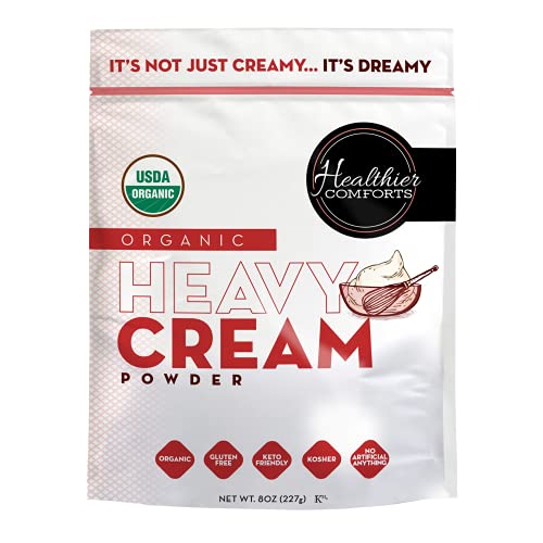 Healthier Comforts Organic Heavy Cream Powder (72% Butterfat) | Certified USDA Organic | Kosher | Gluten Free, Non-GMO, Free of Antibiotics or Hormones (rBGH or rBST) | Made in USA (8 oz.)