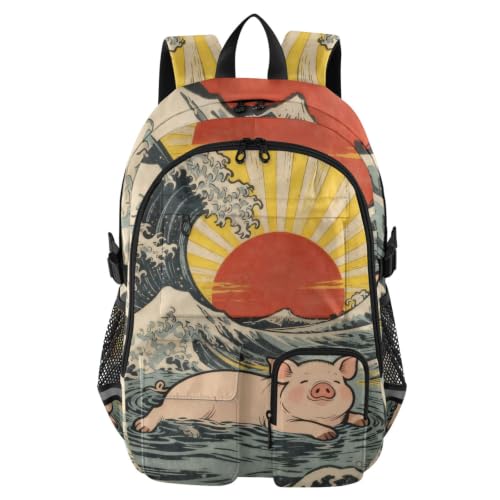 Mochilas de viaje escolares con diseño de olas marinas para estudiantes