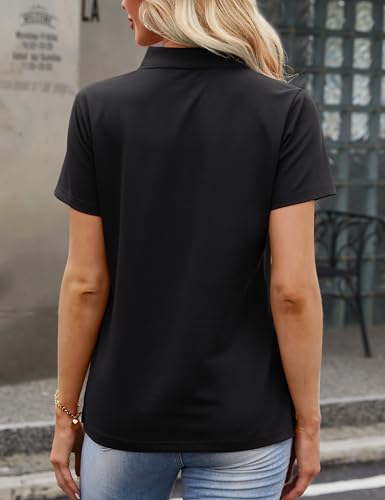 Image of MAGCOMSEN Women's Polo Shirts Cotton 3-Button Short Sleeve Collared Tops Summer Cool Shirt Uniform Casual Shirts