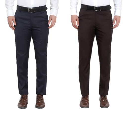 Image of The PS Men's Formal Regular Fit Cotton Blend Black, Dark Grey Combo Trouser (Pack of 2)