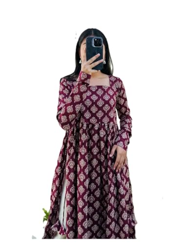 Image of Dhanna Fashion Women's Cotton Floral Print Kurta,Long Sleeve, A-Line Style