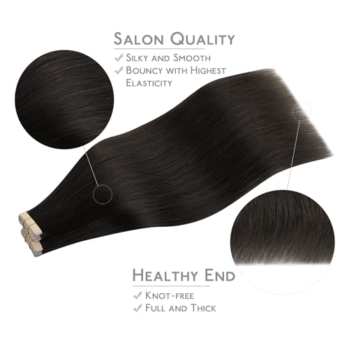 Image of Wennalife Tape in Hair Extensions Human Hair, 40pcs 100g 24 inch Dark Brown Hair Extensions Real Human Hair Straight Tape in Extensions Invisible Human Hair Extensions Reusable Real Hair Extensions