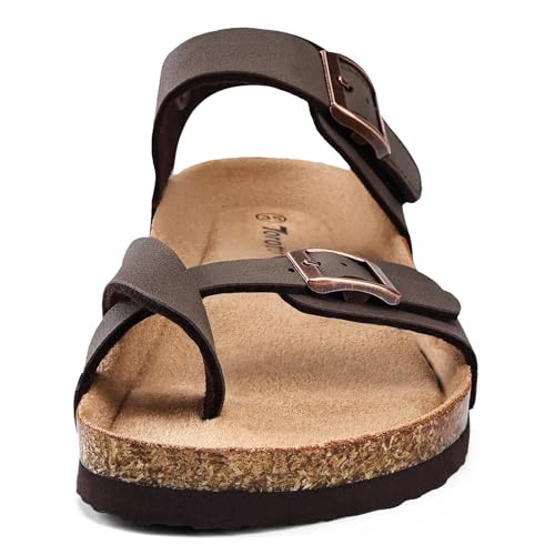 Image of Torotto Girls Boys Sandals with Cork Footbed Adjustable Buckle Summer Slides Flip Flops Open Toes Flat for Kids Toddler