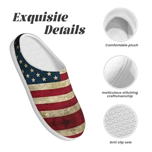 Cozy American flag print Slippers Indoor and Outdoor Fuzzy House Shoes Anti-Skid Sole Gifts for Women Indoor Scuff4