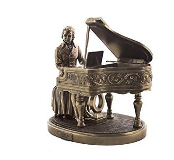 Religious Gifts Classical Composer Wolfgang Amadeus Mozart with Piano 8 1/8 Inch Cold Cast Bronze Statue Figurine