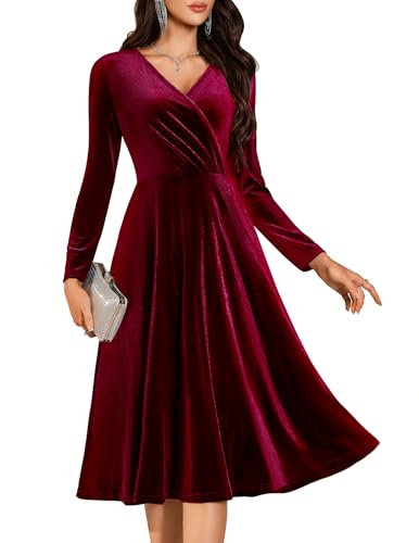 BeryLove Velvet Midi Cocktail Formal Gowns Evening Party Christmas Dresses Long Sleeve Winter...
