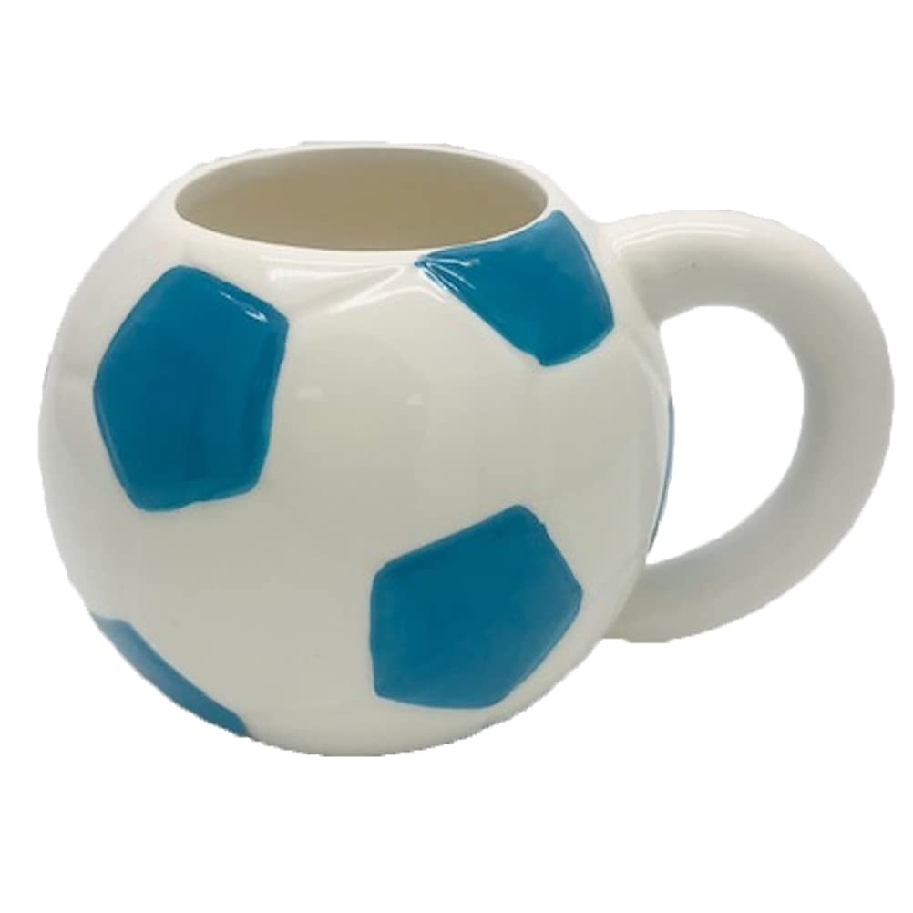 YOLO 570ml Novelty Soccer Ball Shaped Ceramic Mug/Cup for Coffee Tea, Water & Drinks, Blue,white - Image 2