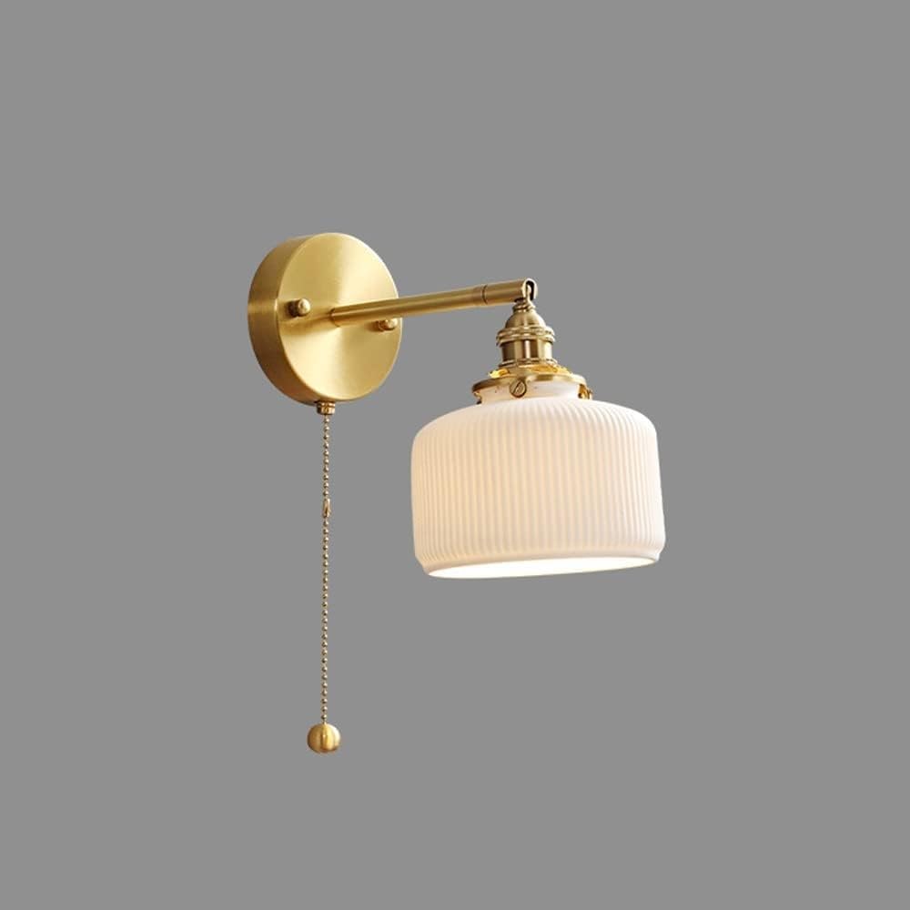 JKJZSALJ Wall Lamps Sconces White Ceramic Wall Mount Light Copper Wall Sconce Lamp with Pull Chain Switch, Headboard Reading Lighting Fixture E14 Wall Lamps for Living Room Bedroom Be