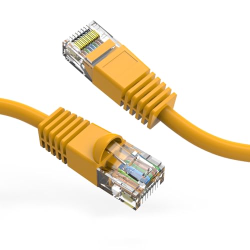 Cat6 Ethernet Patch Cable Yellow 1.5ft, 550MHZ UTP 24 AWG Bare Copper Molded Snagless Half-Moon Boot Network Patch Cable with Connector – High-Speed Internet Cable LAN Wire for Computer Networks