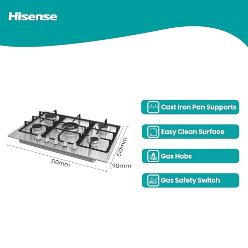 Hisense GM773XF plaque Acier inoxydable Intégré placement Gaz 5 zone - vue 3