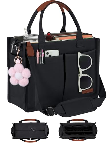 Image of FIORETTO Womens Canvas Tote Bag Purse with Individual Compartment, Zipper Top, Reinforced Bottom & Luggage Sleeve