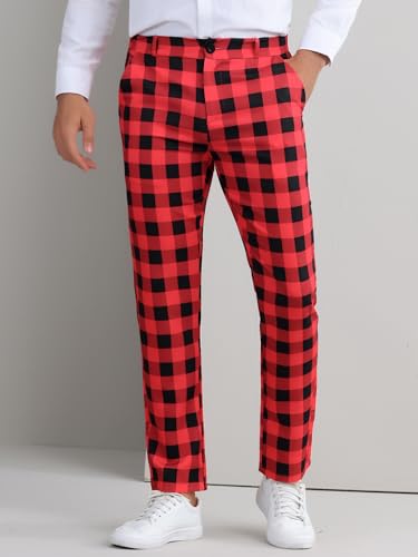 Lars Amadeus Plaid Golf Pants for Men's Regular Fit Color Block Tartaned Pattern Checked Dress Trousers2
