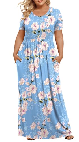 Image of LONGYUAN Women's Plus Size Maxi Dresses Summer Short Sleeve Casual Long Dress 2026 XL-6XL